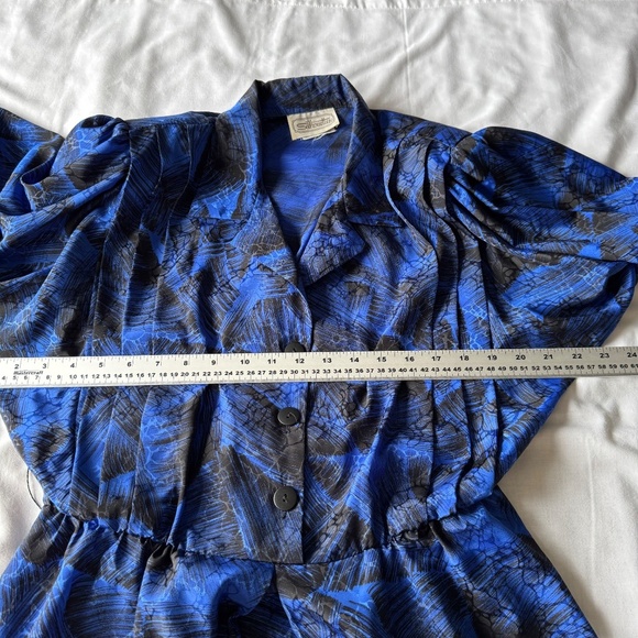 Silhouettes Women's Vintage Satin 1/2 Button Midi Dress Blue/Black 16 Formal 80s - Picture 15 of 16